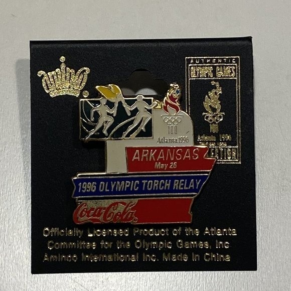 1996 Olympic Torch Relay Arkansas May 26 Pin, Atlanta 1996, Coca Cola - Picture 1 of 2